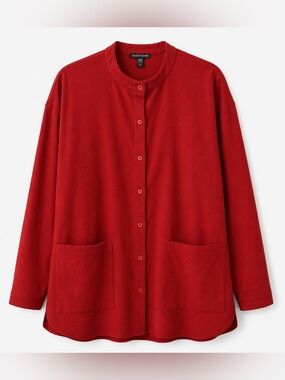 Eileen Fisher 100% Wool Mandarin Collar Shirt Jacket Red Small